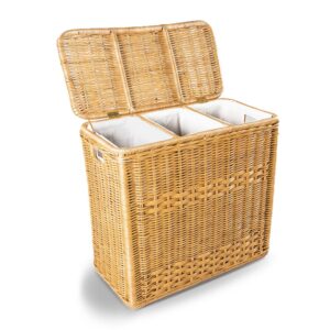 3-Compartment Wicker Laundry Hamper with Practical Detail