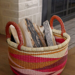 Red Triangle Design Double Handle Woven Basket