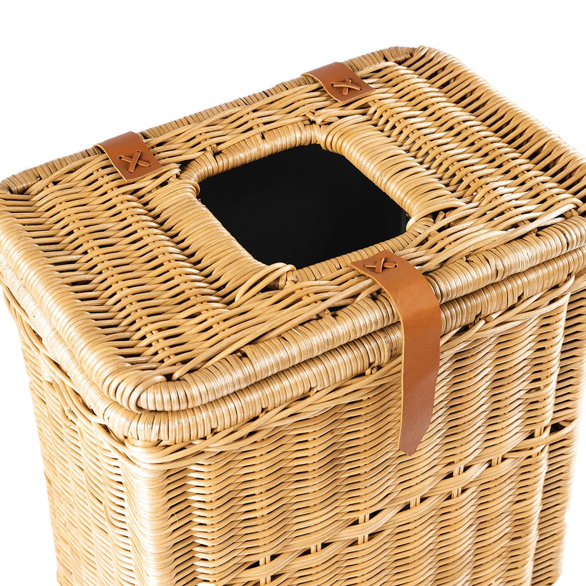 Inset Rectangular Woven Trash Bin with Metal Liner for Everyday Storage - Image 6