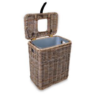 Inset Rectangular Natural Woven Trash Bin with Metal Liner for Everyday Storage