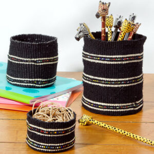 3-Piece Petite Dark Sisal Baskets with Colorful Beads