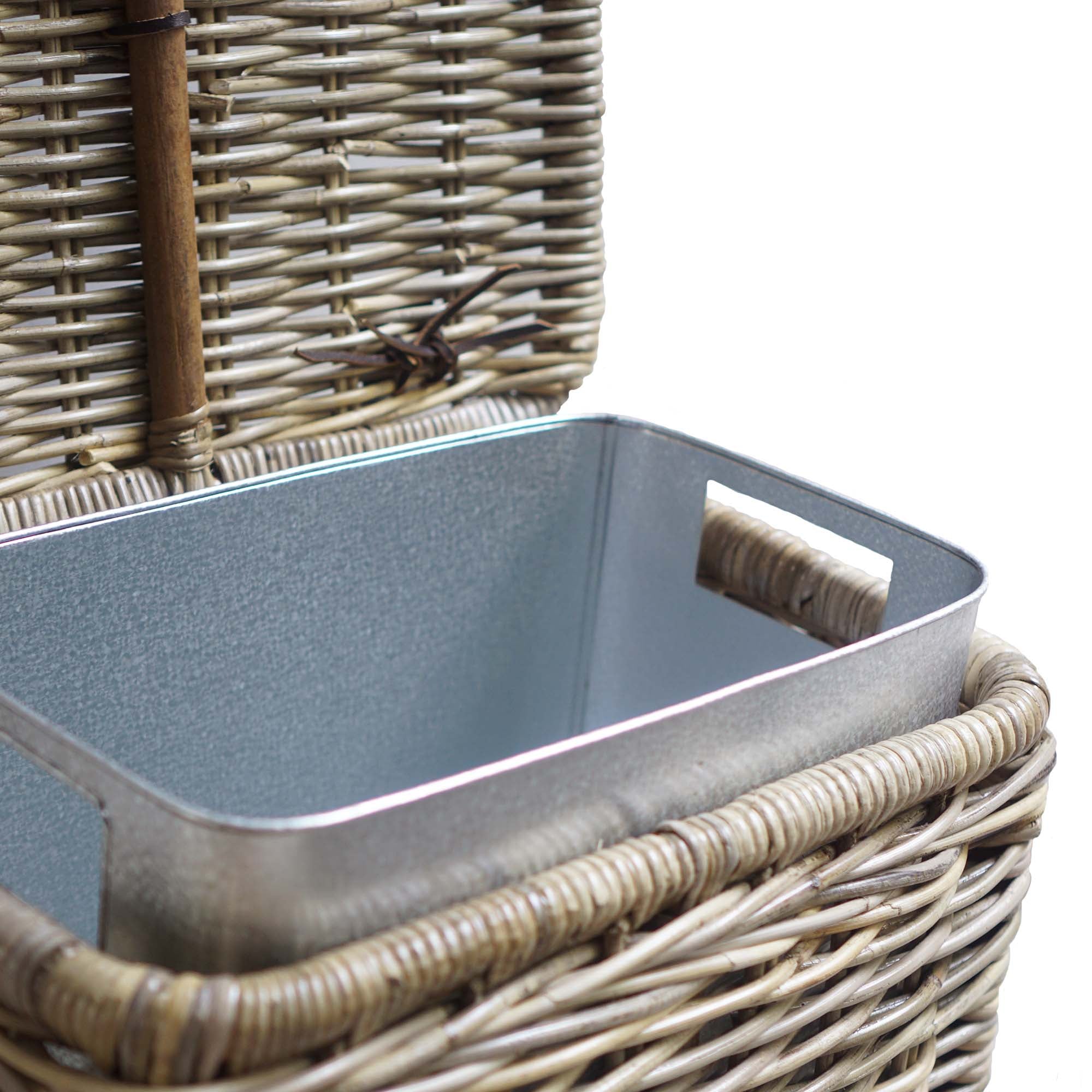 Natural Wicker Rectangular Kitchen Trash Basket with Metal Liner - Image 4