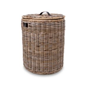 Round Natural Wicker Laundry Hamper with Practical Detail