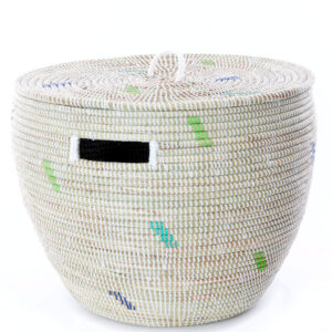 2-Piece White Nesting Baskets with Green & Blue Dash Pattern