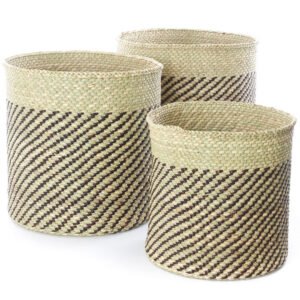 Grass Reed Baskets with Diagonal Black Stripes